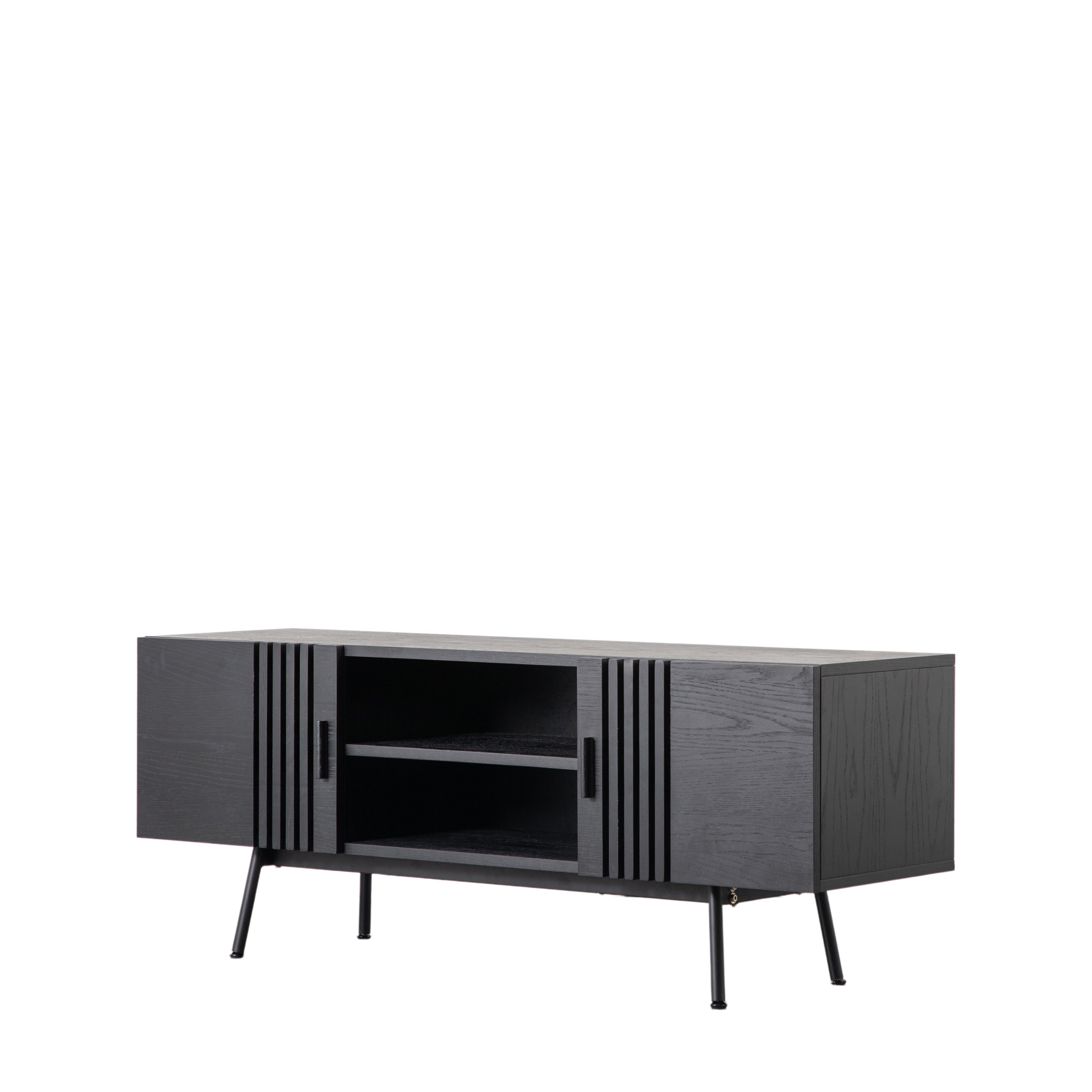 Parque Slatted Design Black Oak Wood TV Unit